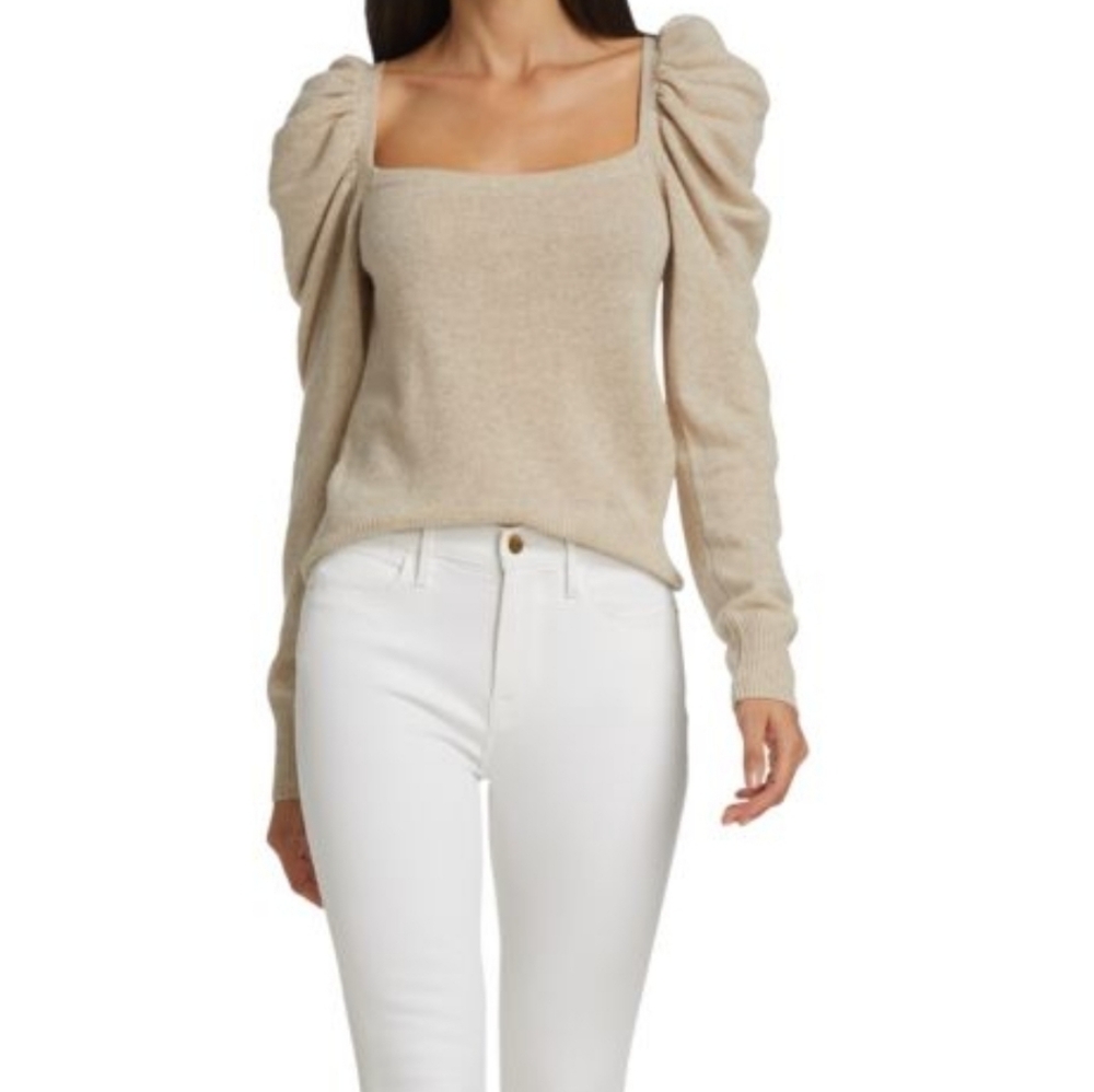 NWT$428 FRAME Femme Cashmere Square Neck Ruched Shoulders Sweater XS